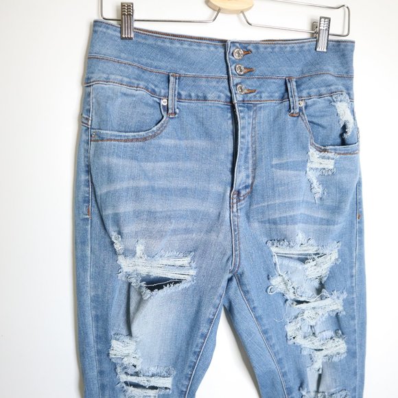 F21 Push-up Butt Shaping High Waist Stretchy Destroyed Jeans 31 XL - Picture 1 of 9